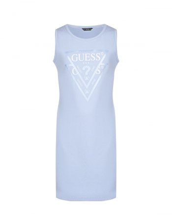 Голубое платье с белым лого Guess
