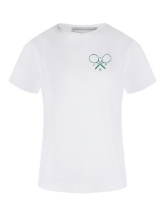 Белая футболка с принтом "теннисные ракетки" Forte dei Marmi Couture