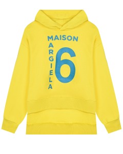 Желтая толстовка-худи с голубым лого MM6 Maison Margiela детская