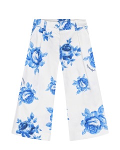 Белые брюки с синими цветами Monnalisa