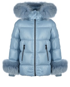Голубая глянцевая куртка с меховой отделкой Moncler детская