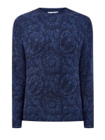 Шерстяной пуловер с узором в синей гамме
